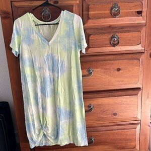 Hem & Thread Women’s Green And Blue Tie Dye T-Shirt Dress Size Medium NWT